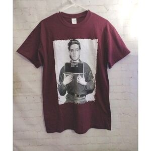 Elvis Presley Army Mugshot Rock n' Roll T-Shirt Burgundy Mens M Gildan